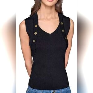 KARL LAGERFELD Black Ribbed V-Neck Sweater. Sz M